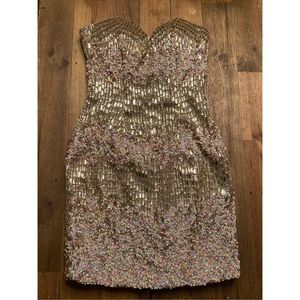 Sherri Hill Size 0 Style 1946 Allover Beaded Cocktail Dress nude NWT sexy